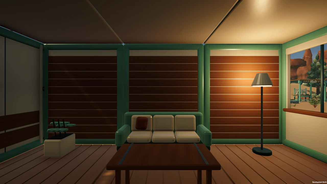 A furnished demonstration shelter in the current build